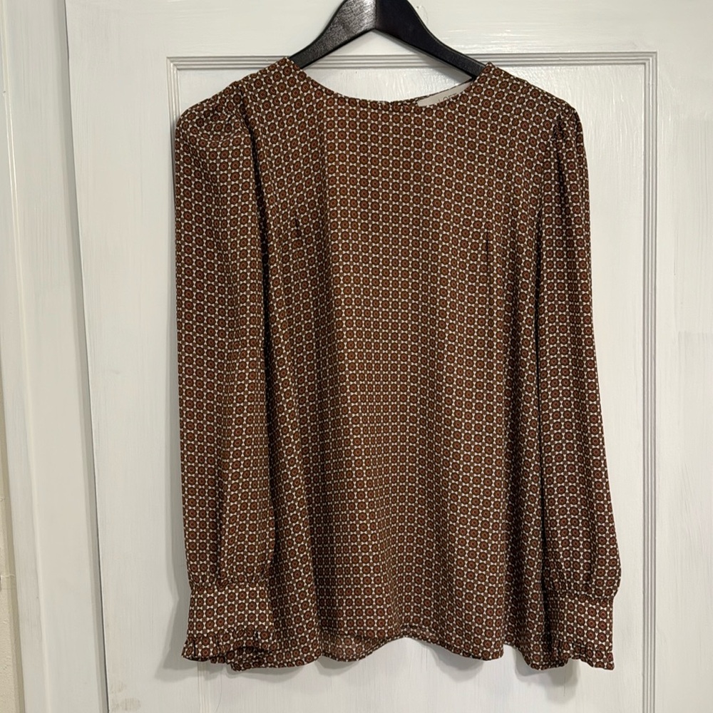 Loft Burgundy Mosaic Print Long Sleeve Blouse